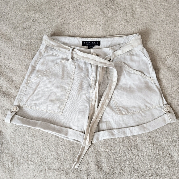 Sanctuary Women's 100% Linen Tie-Waist Shorts Beige  Size 27 - Picture 1 of 14